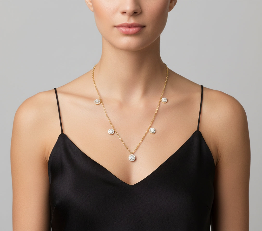 Classic Five-Solitaire Halo Necklace
