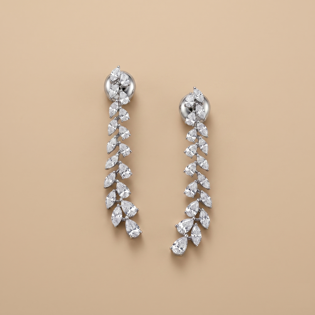 Marquise & Pear single-line lab-grown diamond earrings, 9/14/18kt gold & silver, Inarra Atelier