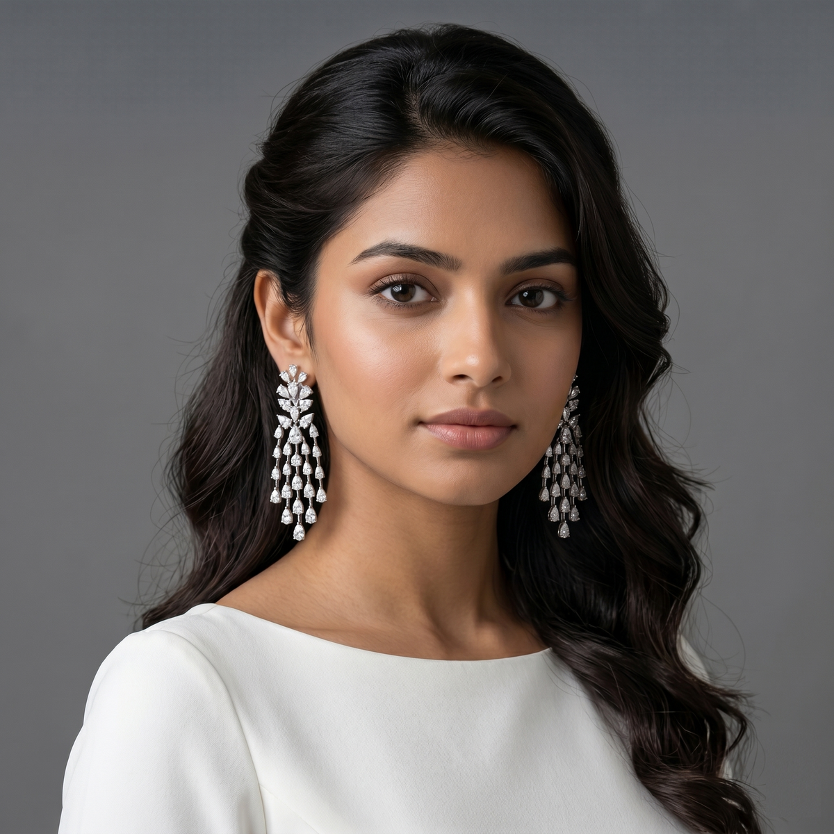Evergreen fancy-cut lab-grown diamond cocktail earrings, 9/14/18kt gold & silver, Inarra Atelier
