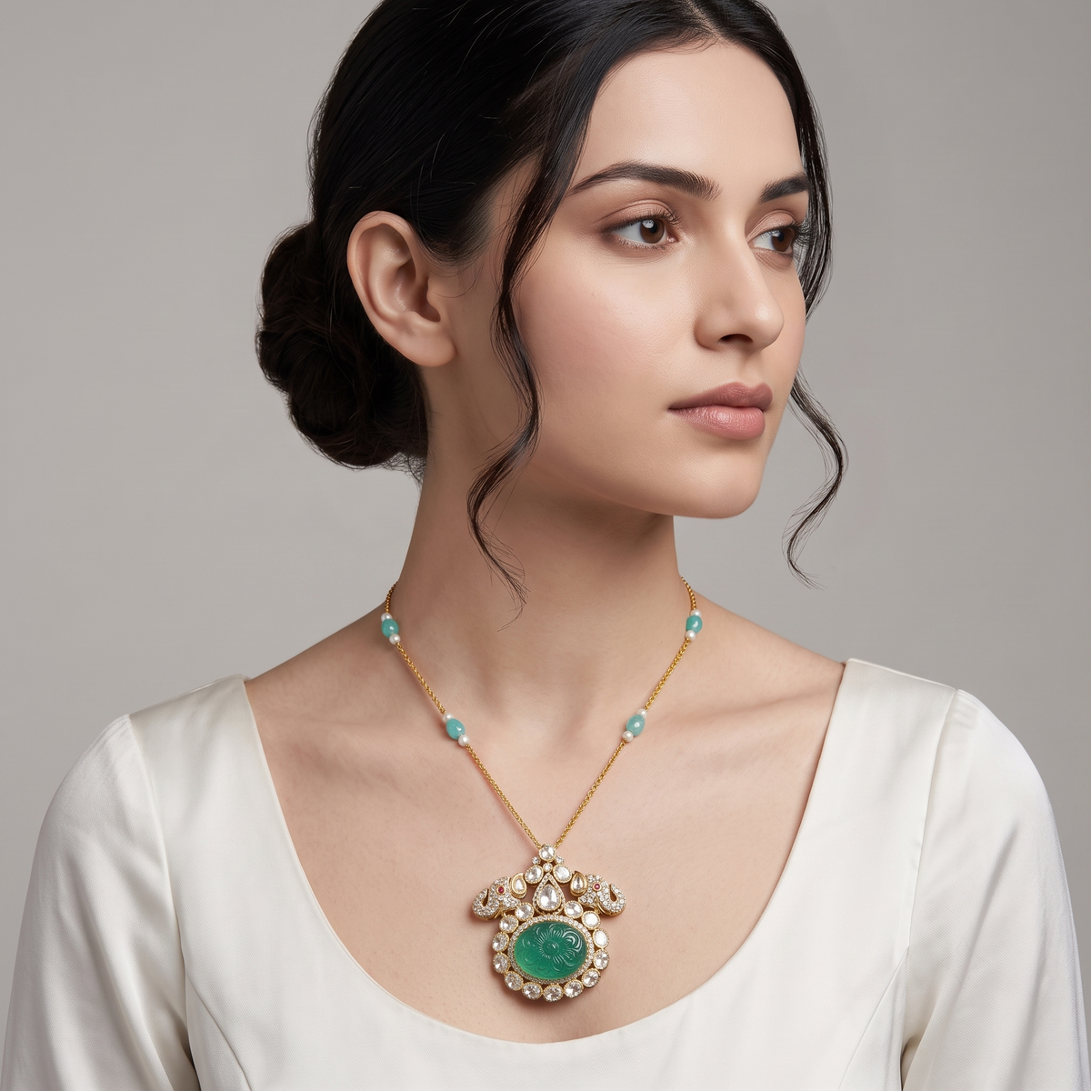 Elephant solitaire labgrown polki pendant