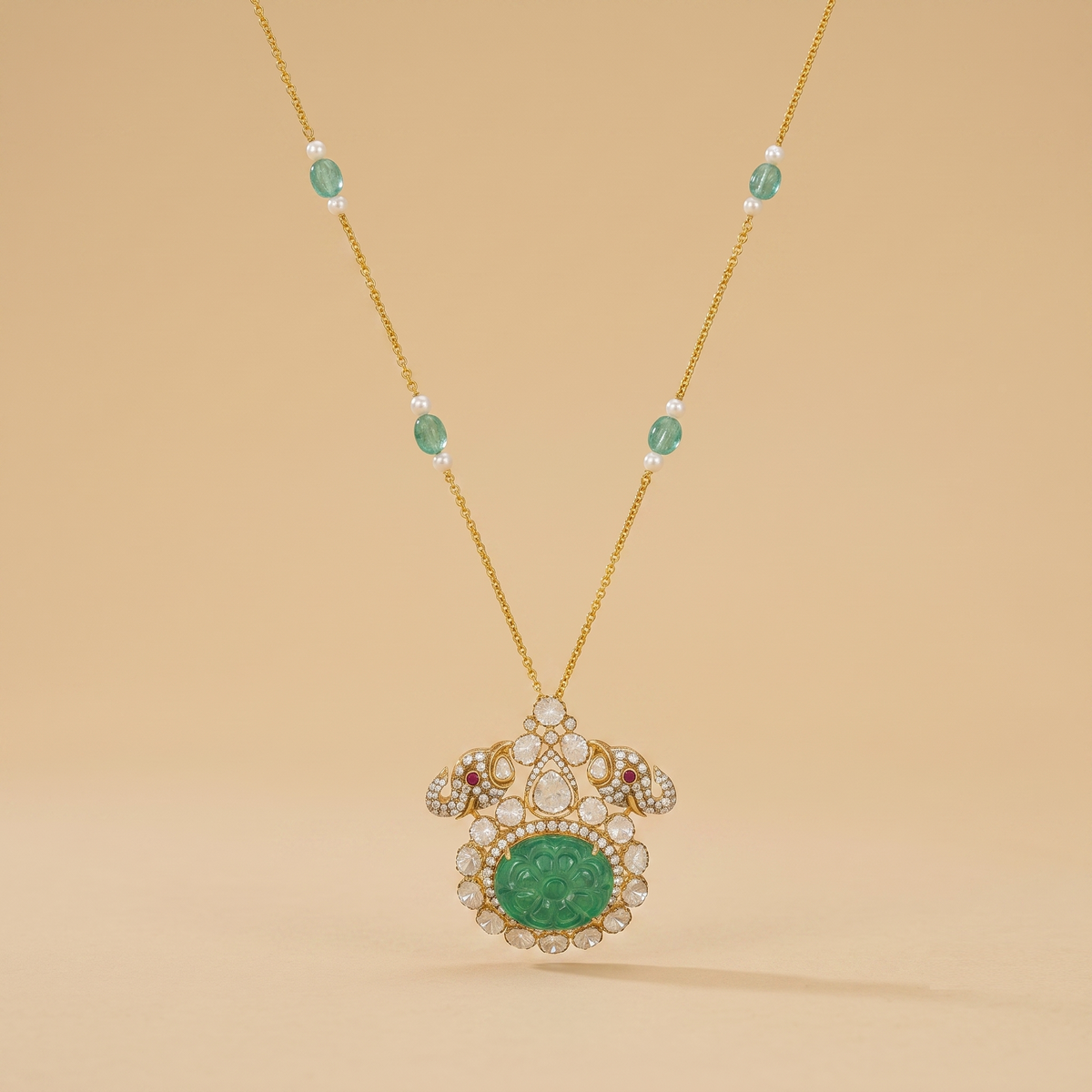 Elephant solitaire labgrown polki pendant