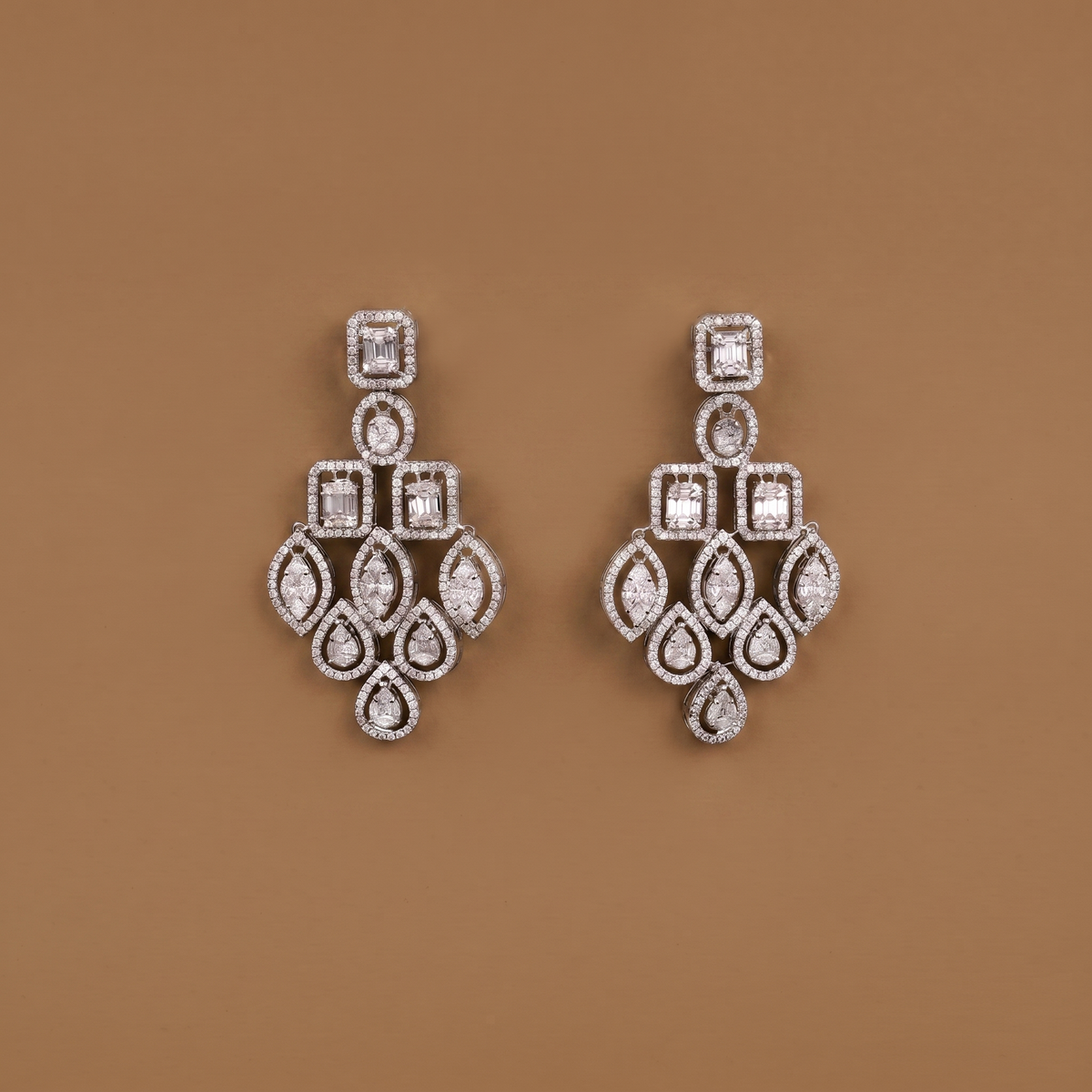 Christmas Tree illusion-set lab-grown diamond danglers, 9/14/18kt gold & silver, Inarra Atelier