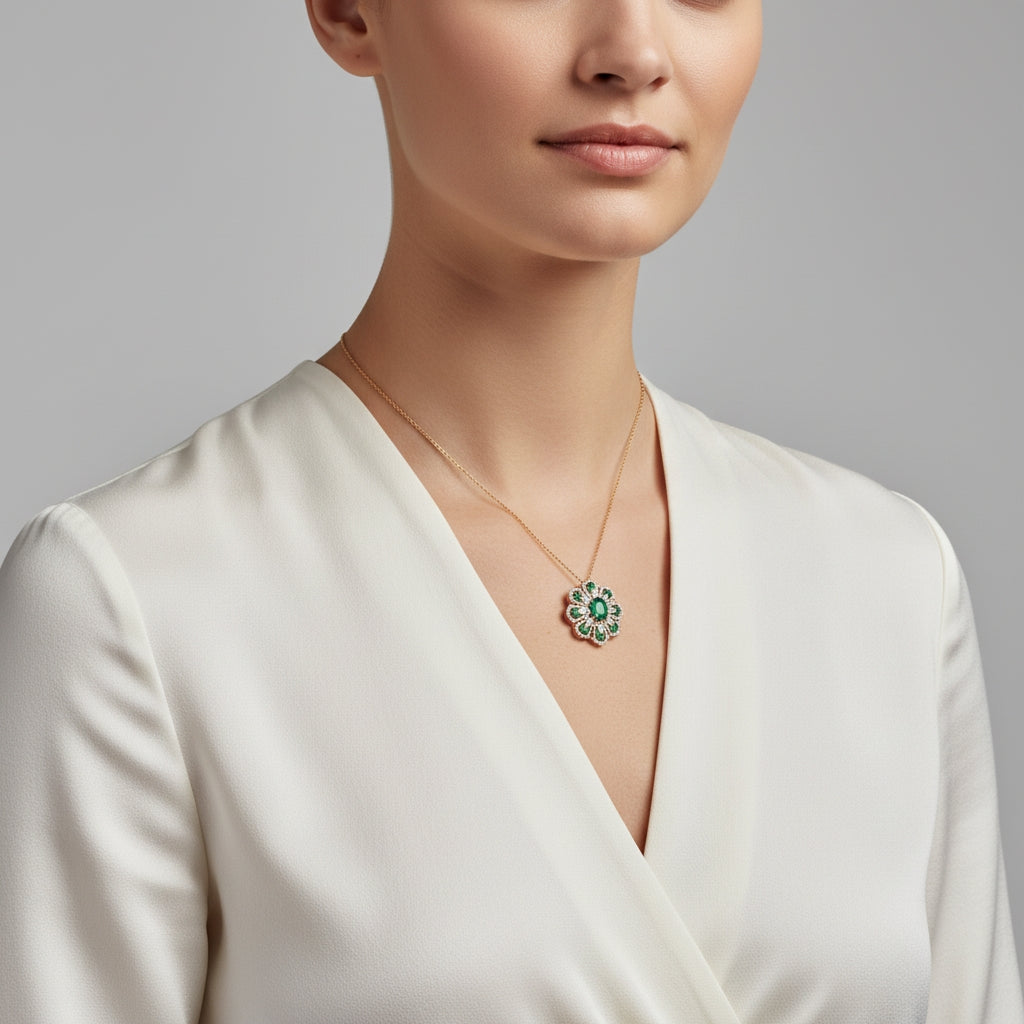 Garden of Gems Pendant – lab grown diamond & green gem, Inarra Atelier