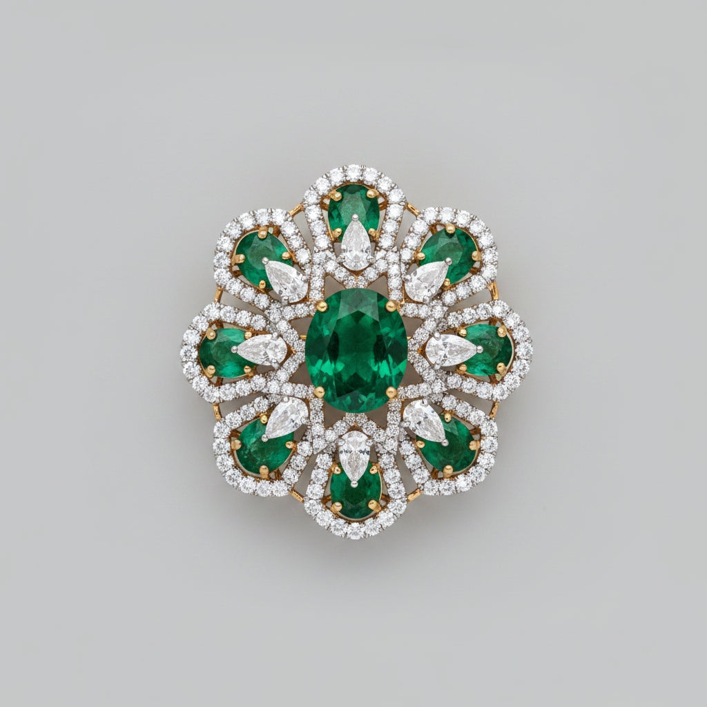 Garden of Gems Pendant – lab grown diamond & green gem, Inarra Atelier