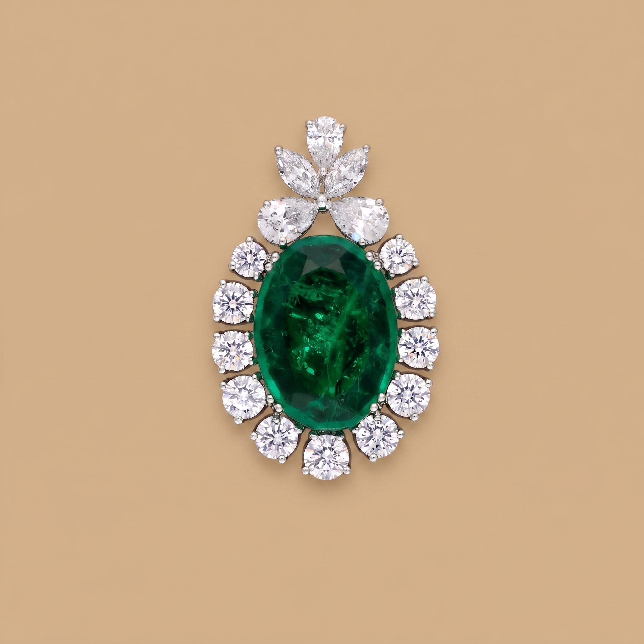 3.7 Ct Floral Emerald Lab-Grown Diamond Pendant-Brooch