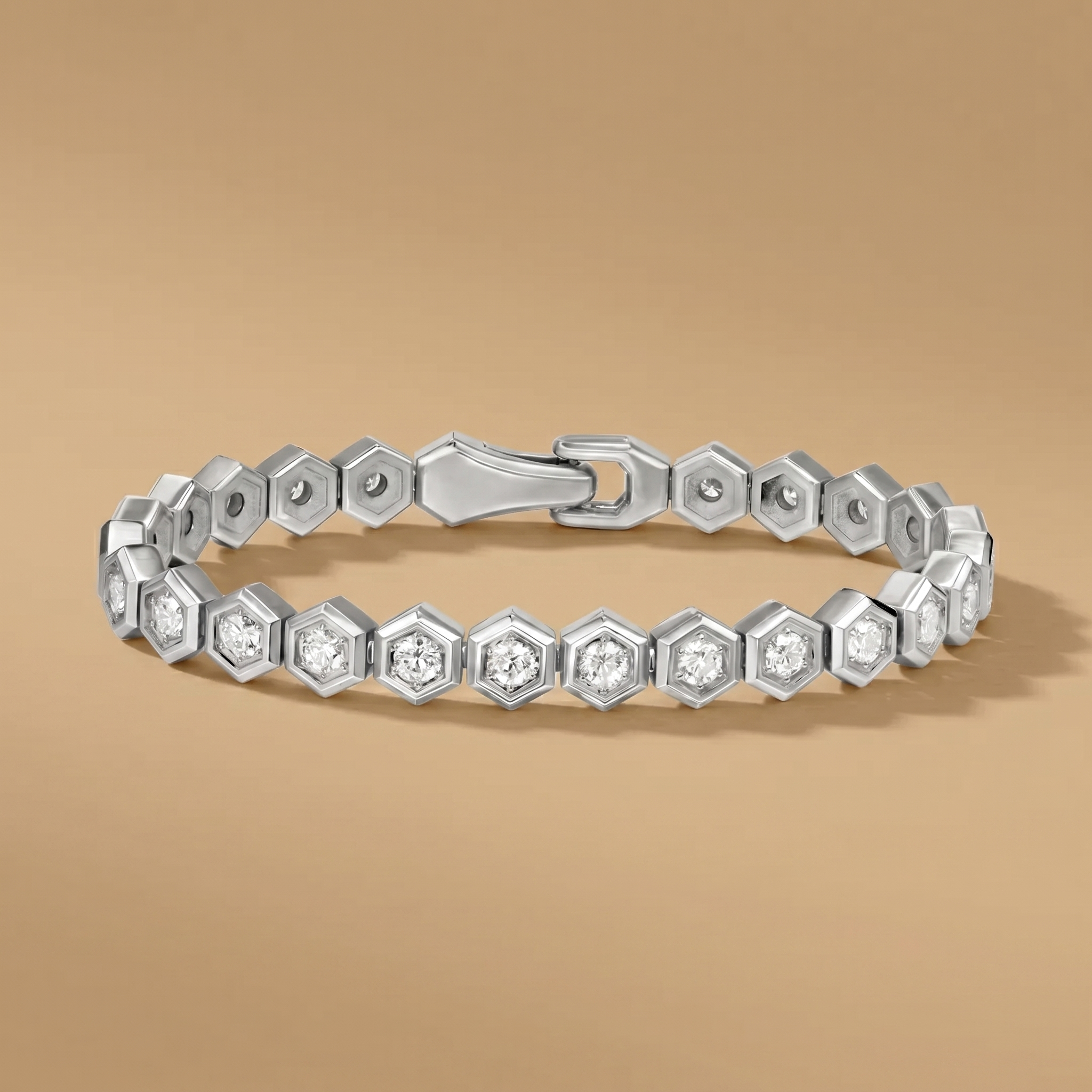 0.10 Cent Men's Hexagonal Tennis Bracelet, a hexagonal tennis diamond design in lab-grown diamonds, 9/14/18kt gold, at Inarra Atelier Saltlake