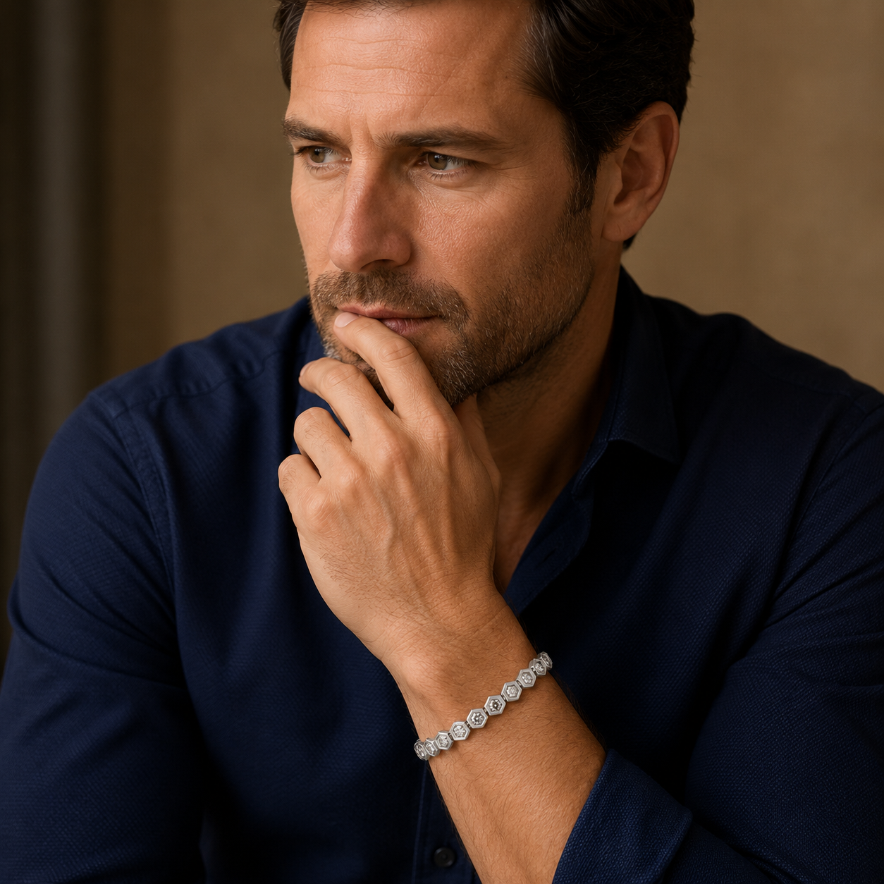 0.10 Cent Men's Hexagonal Tennis Bracelet, a hexagonal tennis diamond design in lab-grown diamonds, 9/14/18kt gold, at Inarra Atelier Saltlake