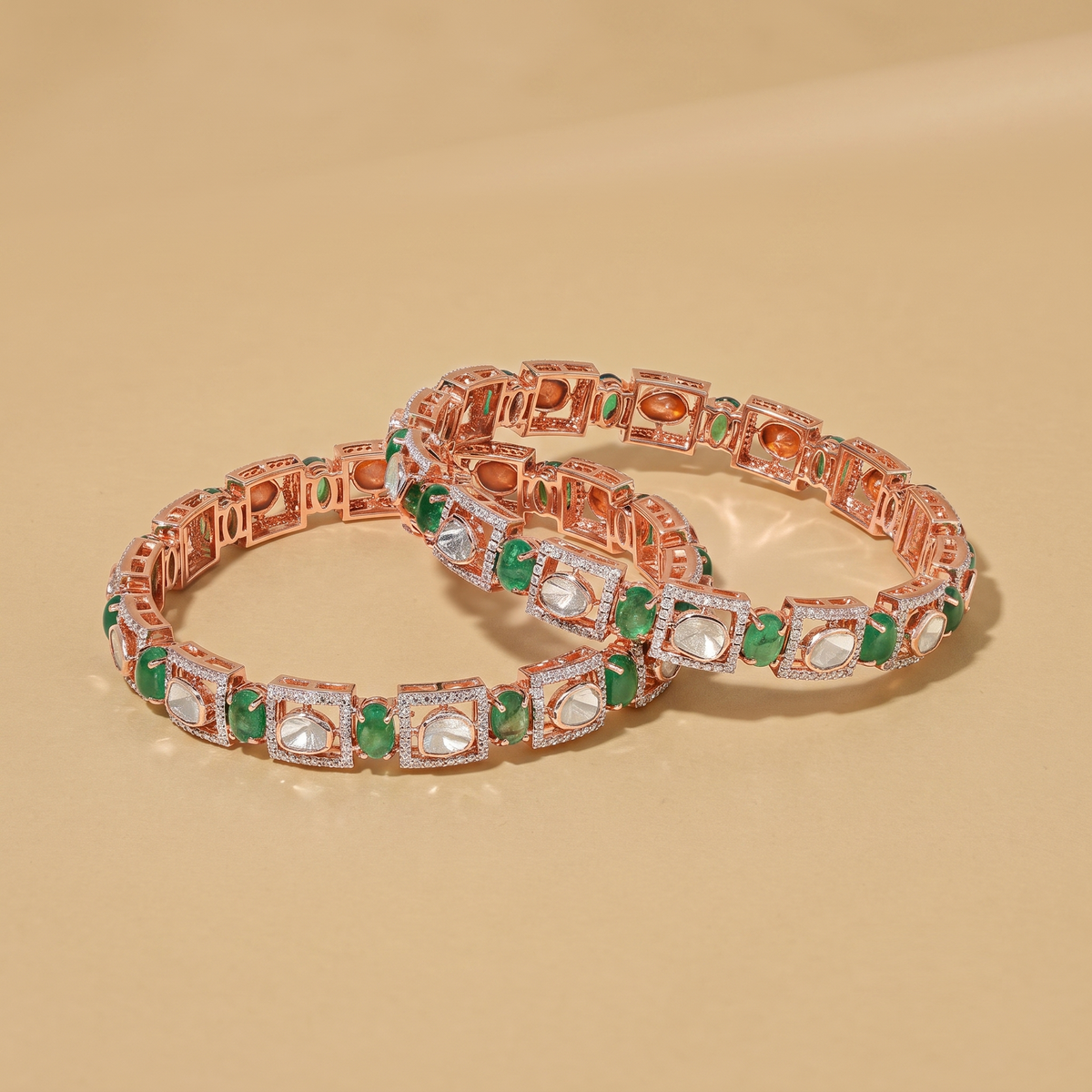 Emerald Polki Lab Grown Diamond Bangle Pair | Kolkata