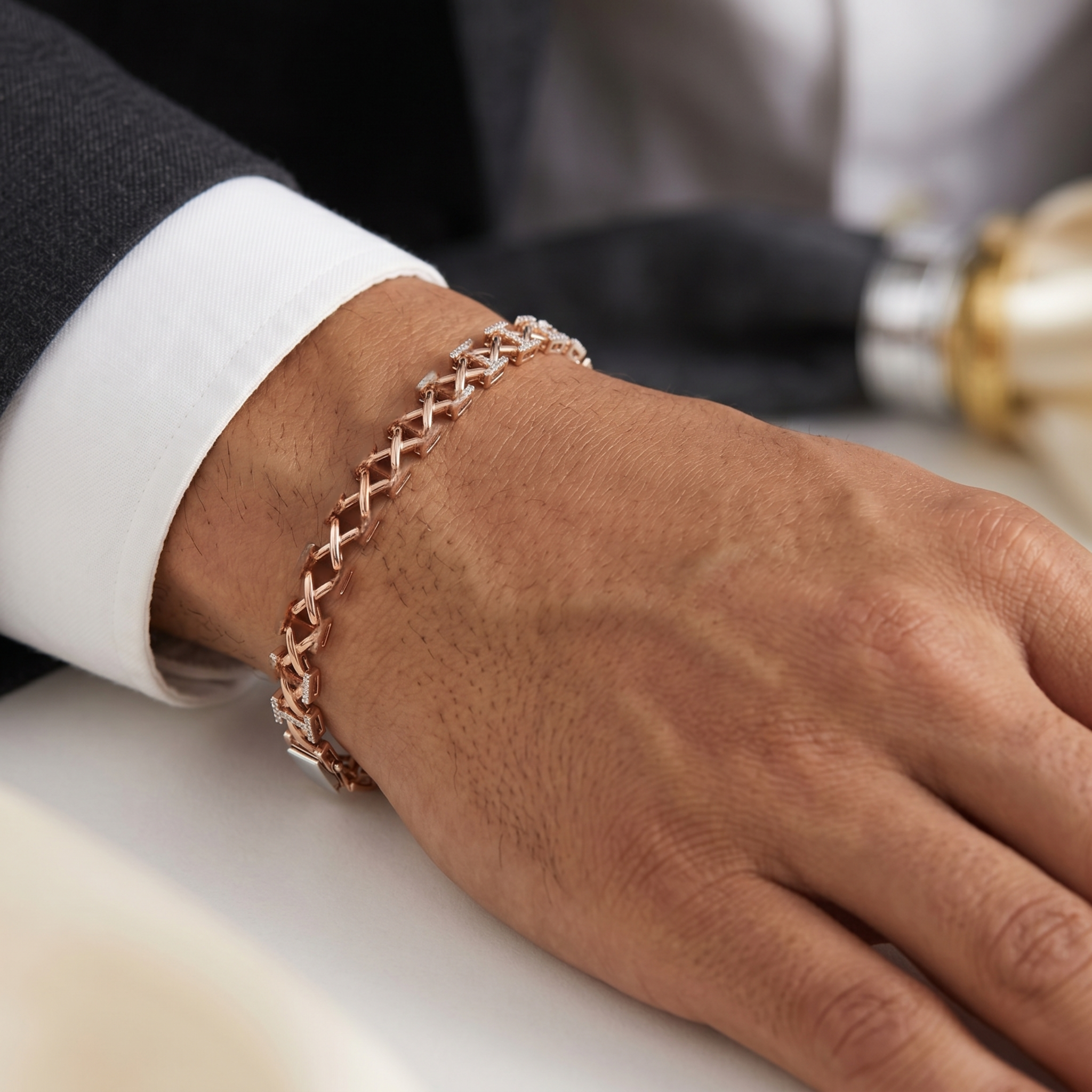 1.5CT X Shape Men's Tennis Bracelet, a X-shape tennis diamond design in lab-grown diamonds, 9/14/18kt gold, at Inarra Atelier Saltlake