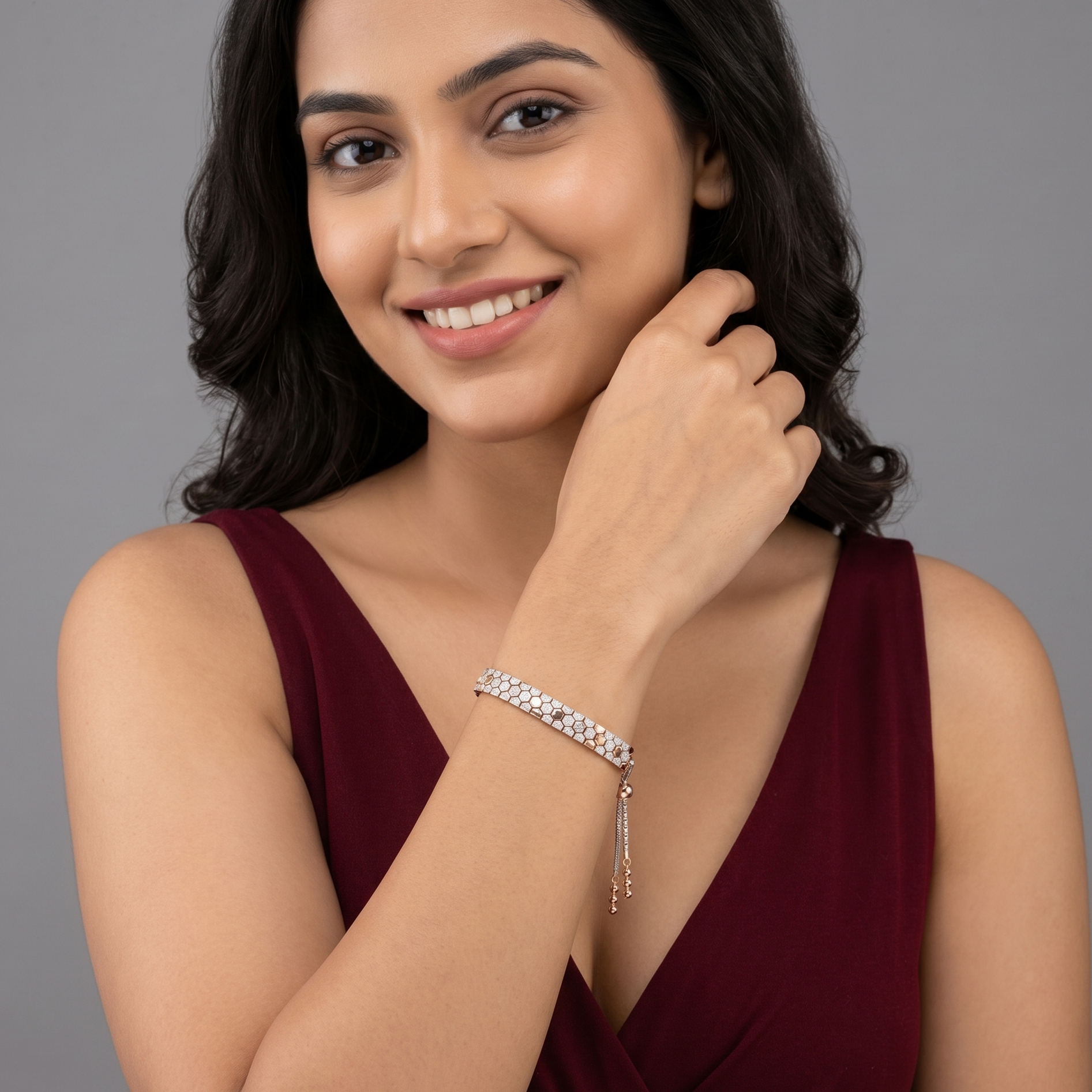 1CT Honeycomb Half Bracelet, a honeycomb diamond design in lab-grown diamonds, 9/14/18kt gold, at Inarra Atelier Kolkata
