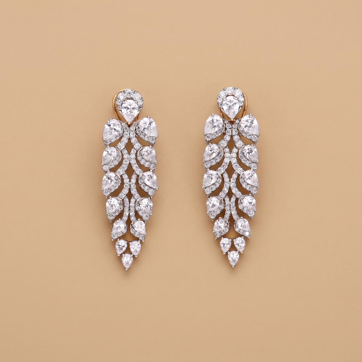 Lustrous Leaves leaf-motif lab-grown diamond earrings, 9/14/18kt gold & silver, Inarra Atelier