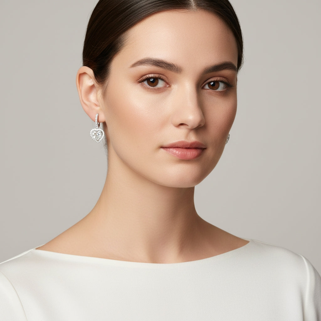 Eclipsed Heartlight Earrings, a heart-shaped diamond design in lab-grown diamonds, 9/14/18kt gold, at Inarra Atelier Saltlake