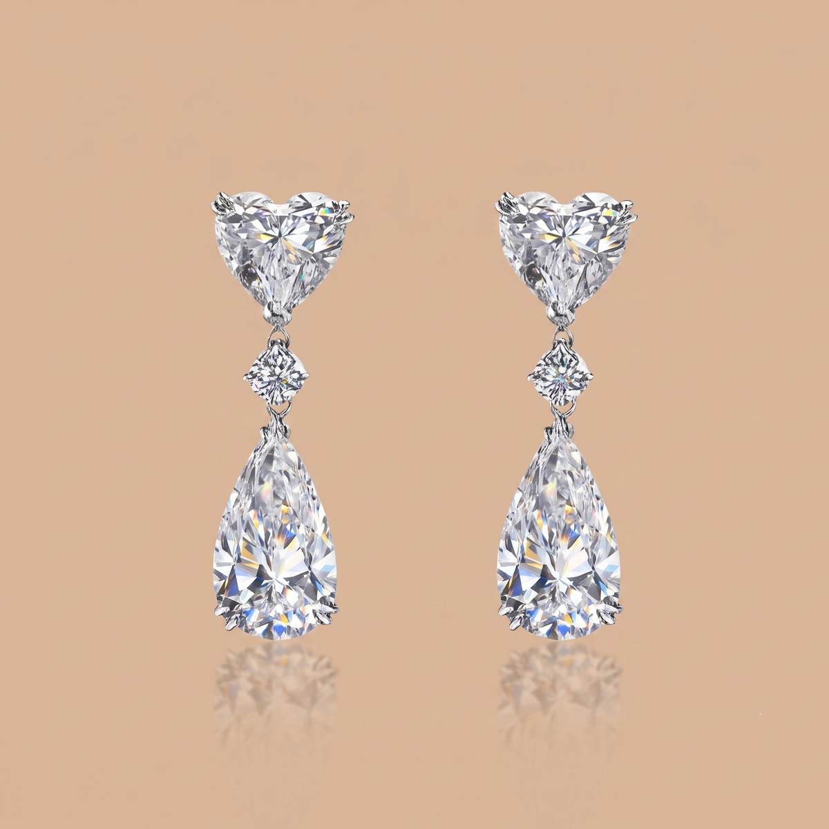 1ct Heart & Drops lab-grown diamond earrings, 9/14/18kt gold & silver, Inarra Atelier