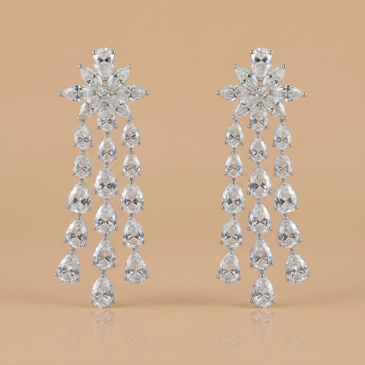 Petal Rain floral drop lab-grown diamond earrings, 9/14/18kt gold & silver, Inarra Atelier