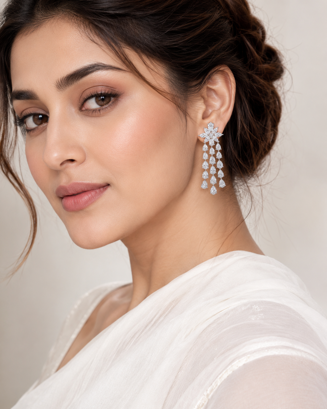 Petal Rain floral drop lab-grown diamond earrings, 9/14/18kt gold & silver, Inarra Atelier