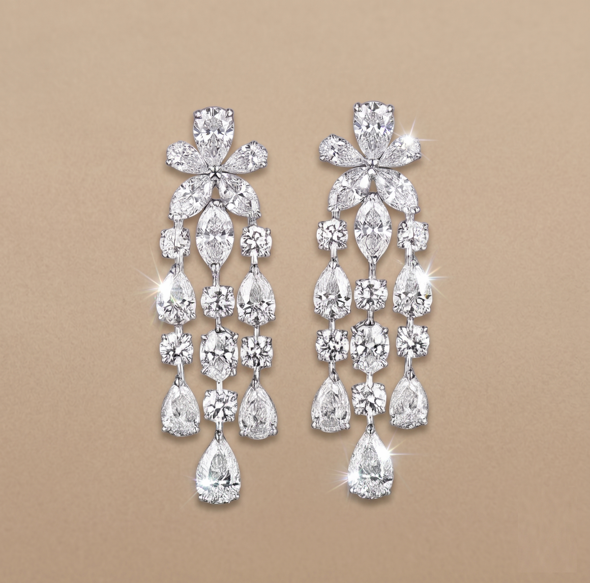 Orchid Rainfall floral lab-grown diamond earrings, 9/14/18kt gold & silver, Inarra Atelier