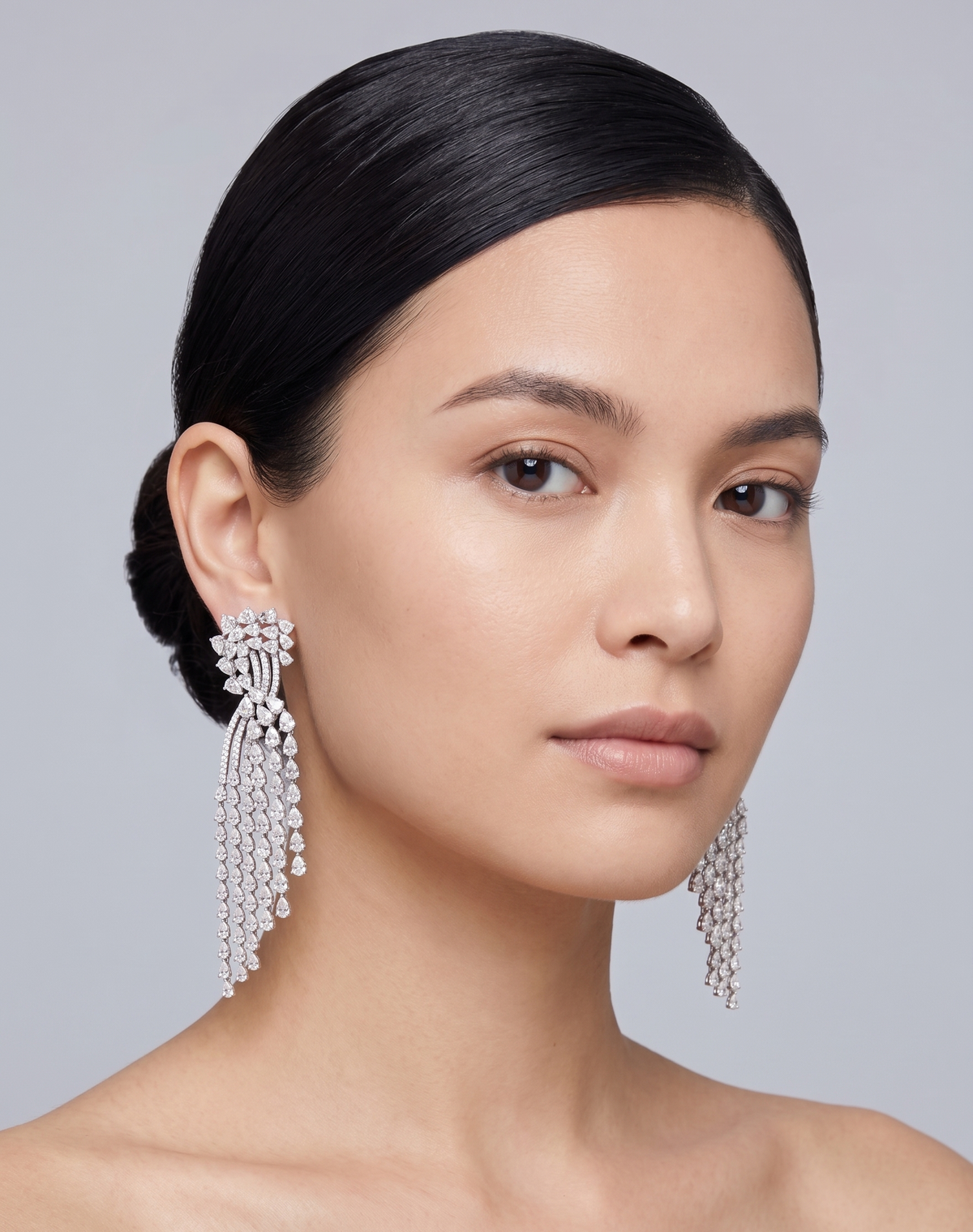 Moonwater Falls cascading lab-grown diamond earrings, 9/14/18kt gold & silver, Inarra Atelier