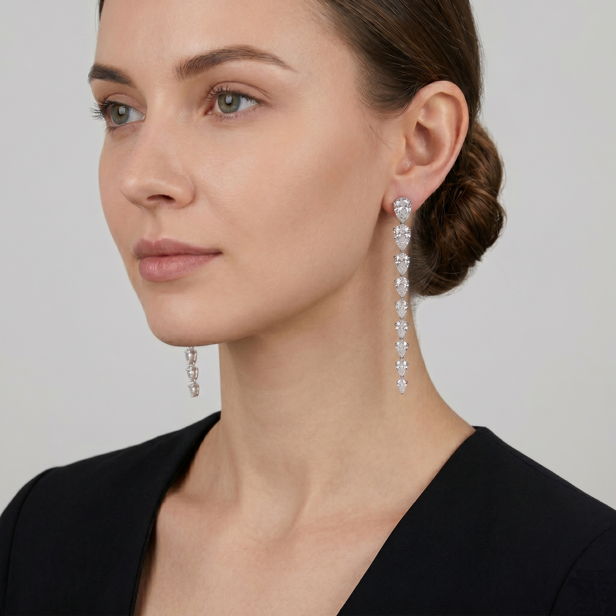 Twinkle Trail linear lab-grown diamond earrings, 9/14/18kt gold & silver, Inarra Atelier
