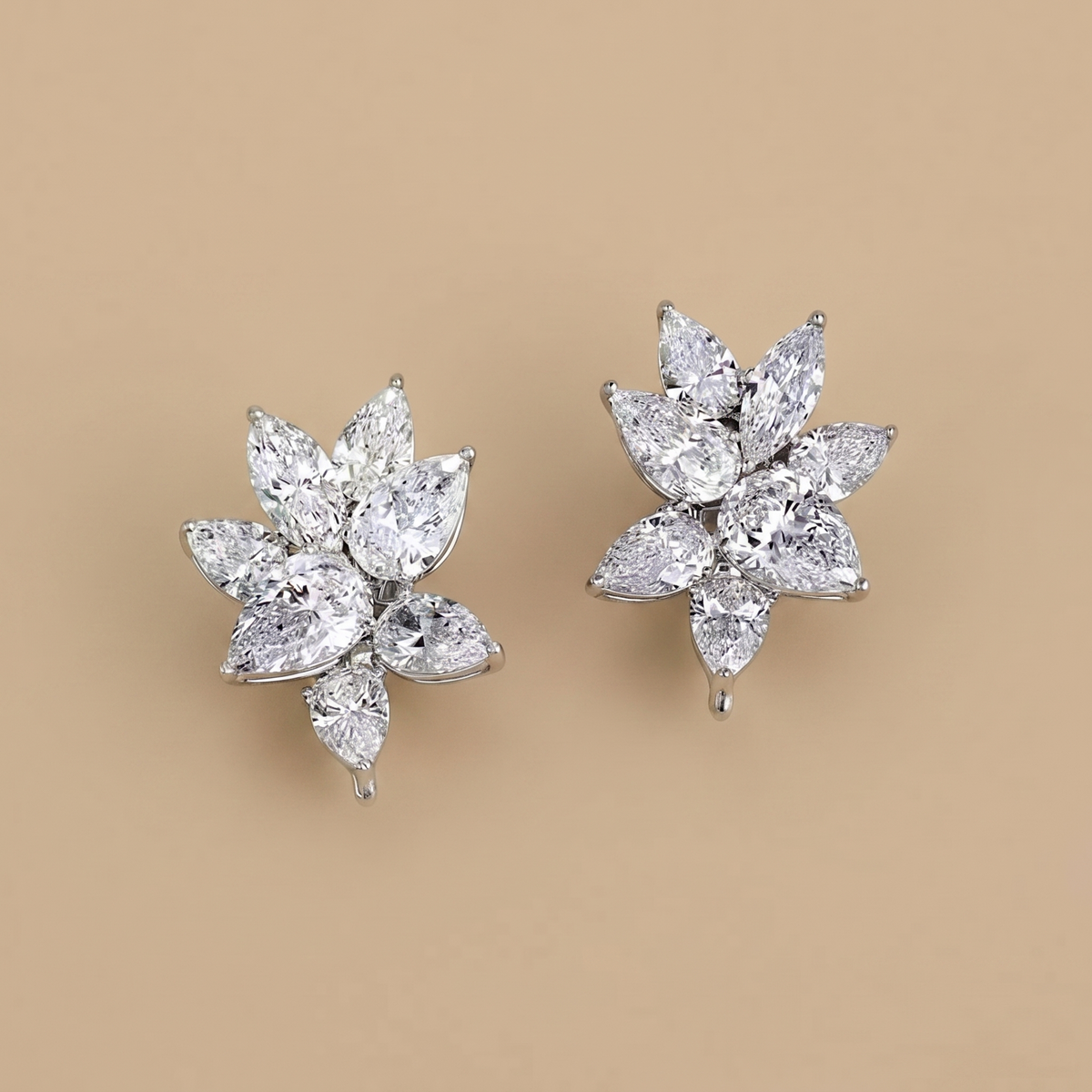 Floral leaf lab-grown diamond stud earrings 3ct, Inarra Atelier