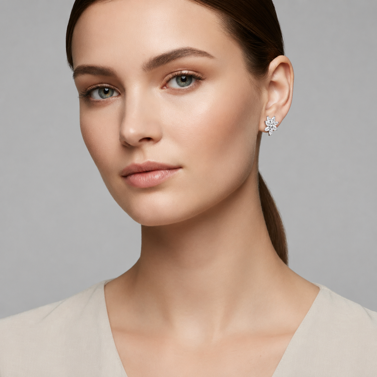Floral leaf lab-grown diamond stud earrings 3ct, Inarra Atelier