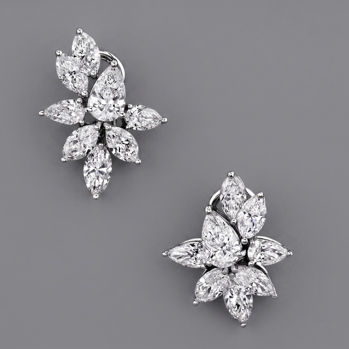 Evergreen Fancy Floral Cluster Studs 3.1ct lab-grown diamond earrings, 9/14/18kt gold & silver, Inarra Atelier