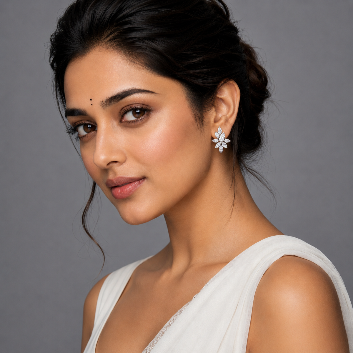 Evergreen Fancy Floral Cluster Studs 3.1ct lab-grown diamond earrings, 9/14/18kt gold & silver, Inarra Atelier