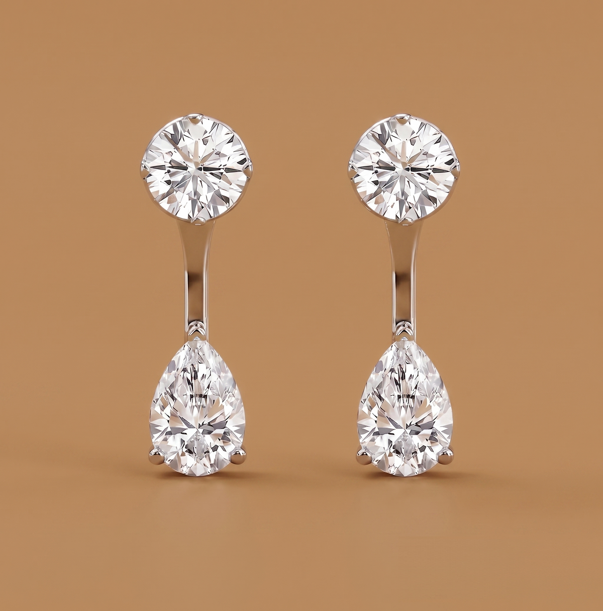 Twinkling Droplets round & pear-cut 2ct lab-grown diamond earrings, 9/14/18kt gold & silver, Inarra Atelier