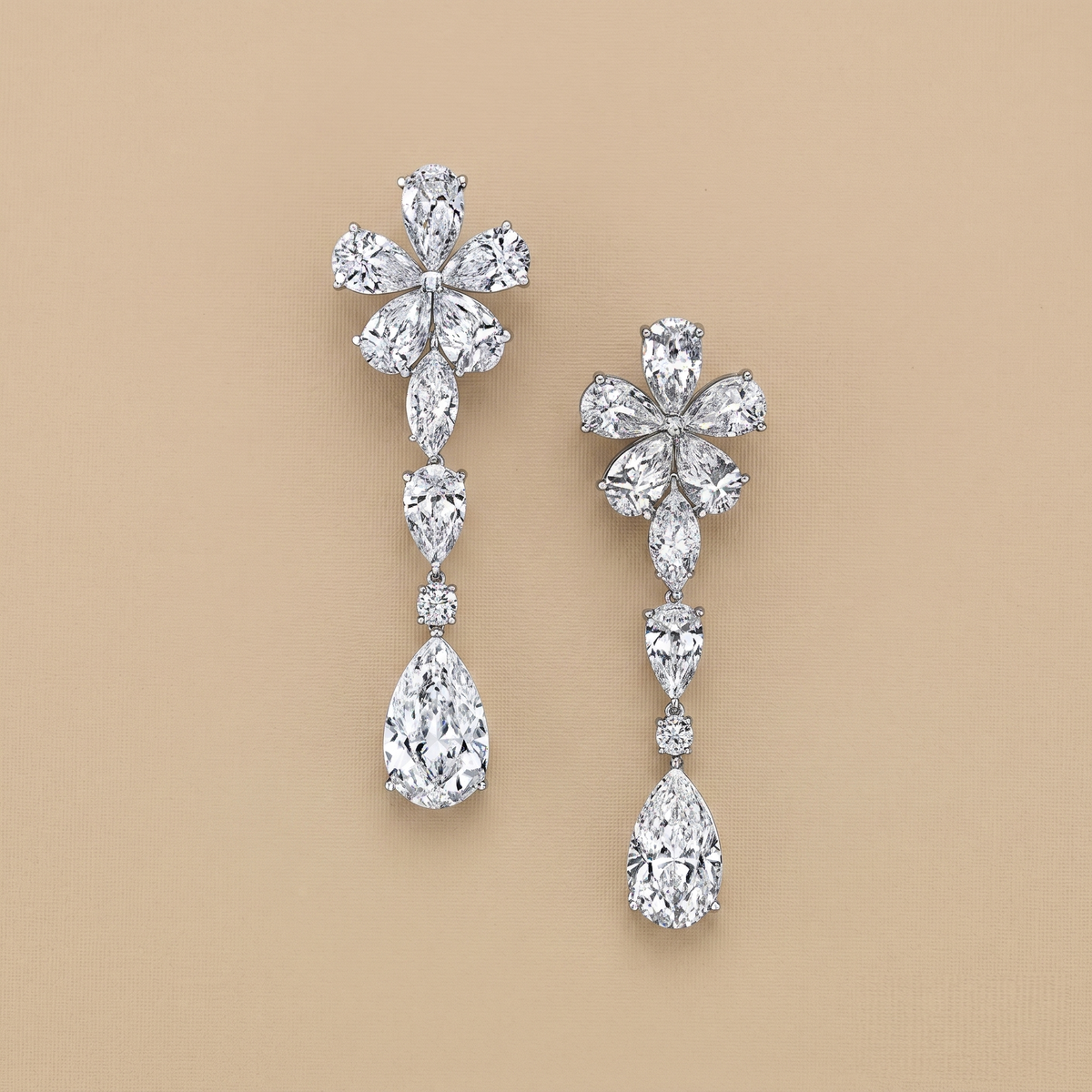 0.25ct Drop flower-shape lab-grown diamond earrings, 9/14/18kt gold & silver, Inarra Atelier