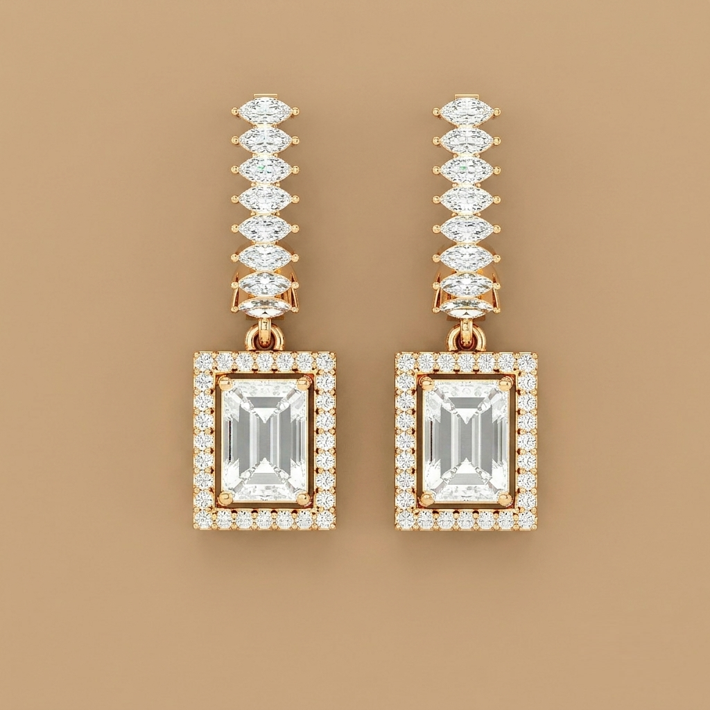 Marquise and Emerald Solitaire Earrings
