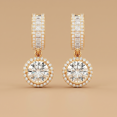 Round Halo Drop Solitaire Earrings