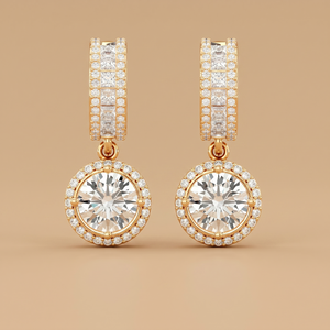 Round Halo Drop Solitaire Earrings