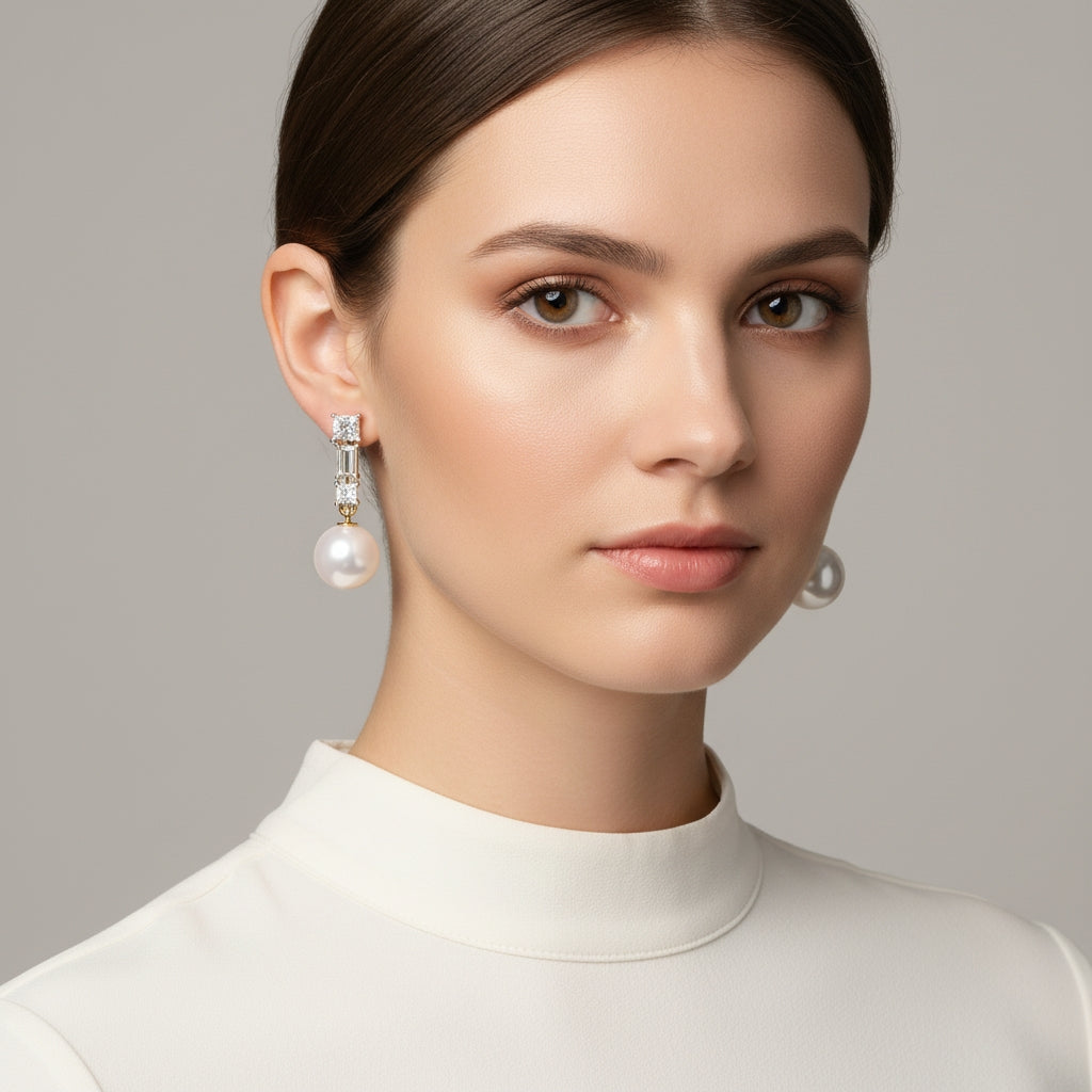 Mixed-Cut lab-grown diamond & pearl earrings, 9/14/18kt gold & silver, Inarra Atelier