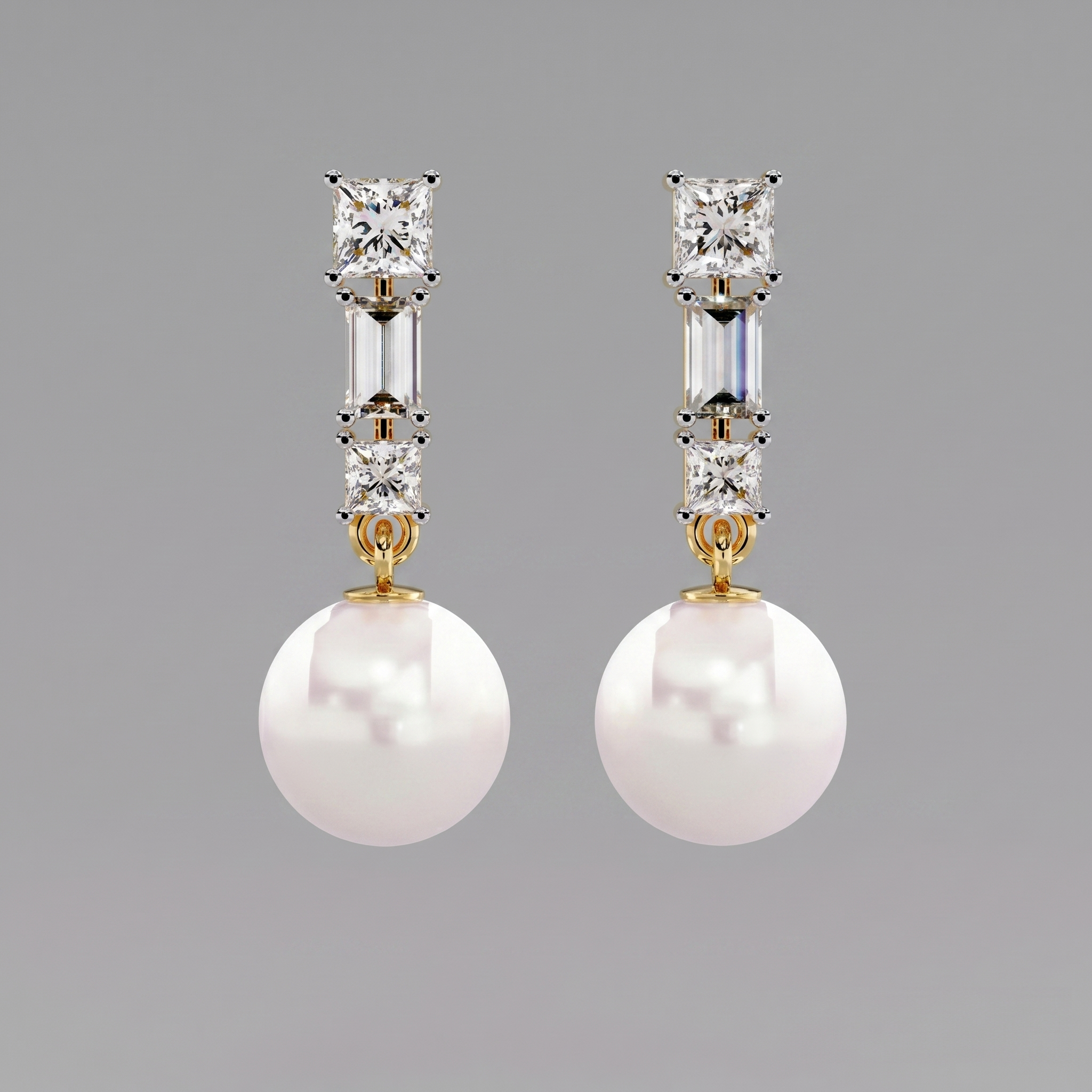 Mixed-Cut lab-grown diamond & pearl earrings, 9/14/18kt gold & silver, Inarra Atelier