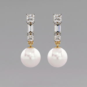 Mixed-Cut Diamond and Pearl Earrings