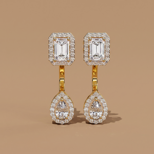 IGI-certified lab-grown emerald and pear-cut diamond solitaire earrings