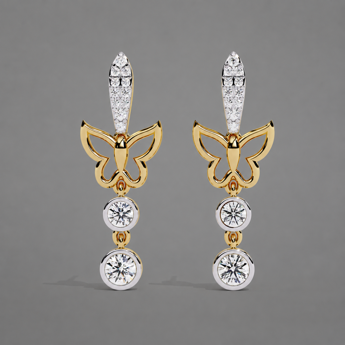 Butterfly Dewdrops lab-grown diamond earrings, 9/14/18kt gold & silver, Inarra Atelier