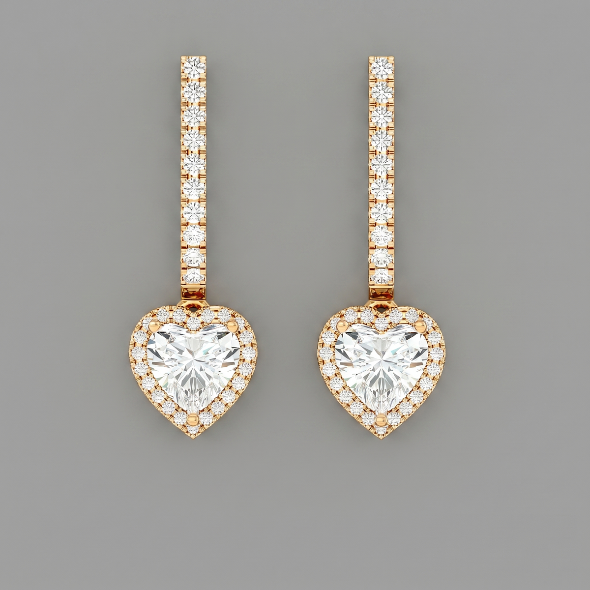 Stick & Heart Earrings, heart-shaped diamond drop earrings in lab-grown diamonds, 9/14/18kt gold, at Inarra Atelier Kolkata.