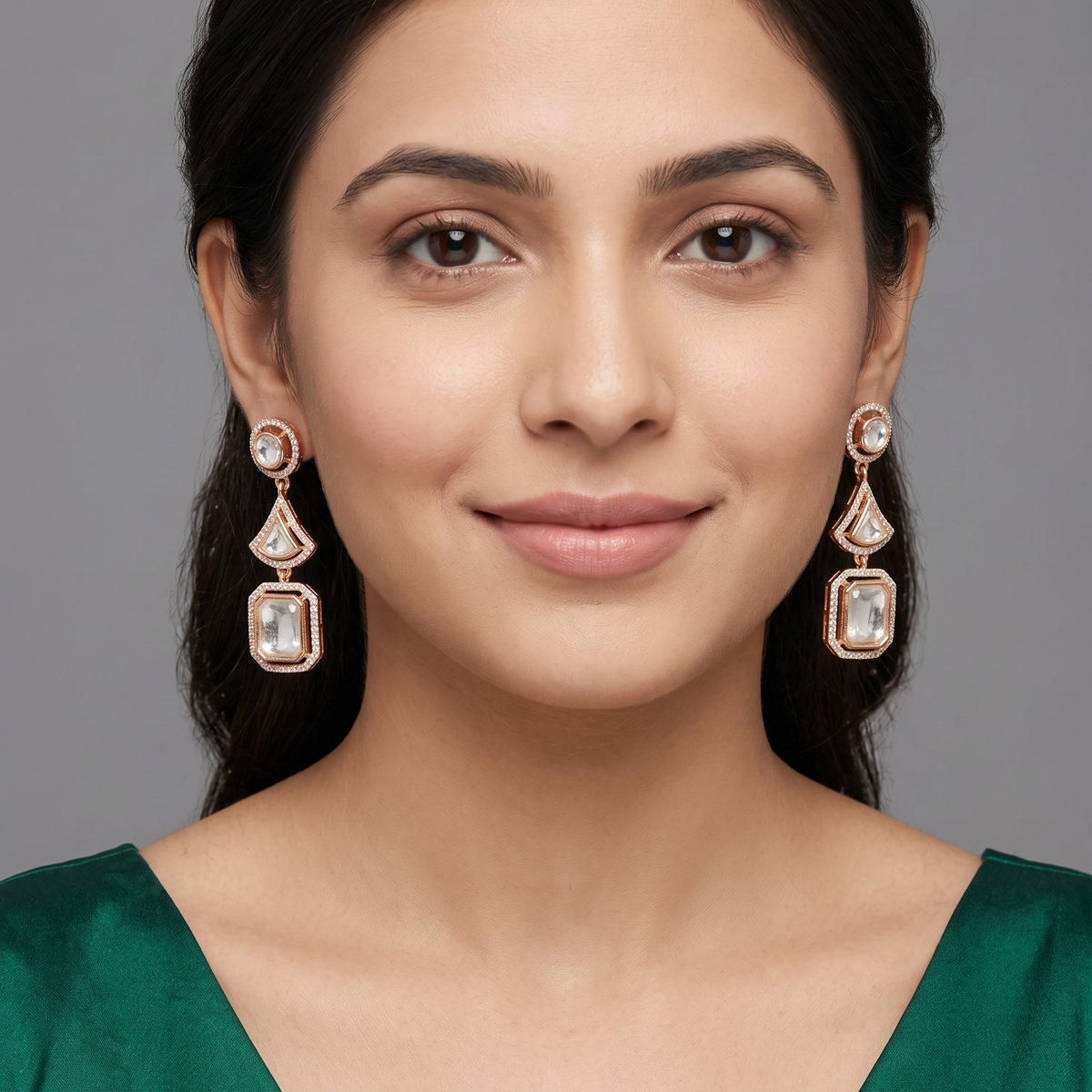 House of Cards Polki Hangings, geometric playing-card polki earrings with lab grown diamonds, at Inarra Atelier Kolkata