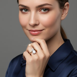 Pear cluster lab-grown solitaire diamond ladies ring – 100% secure shipping