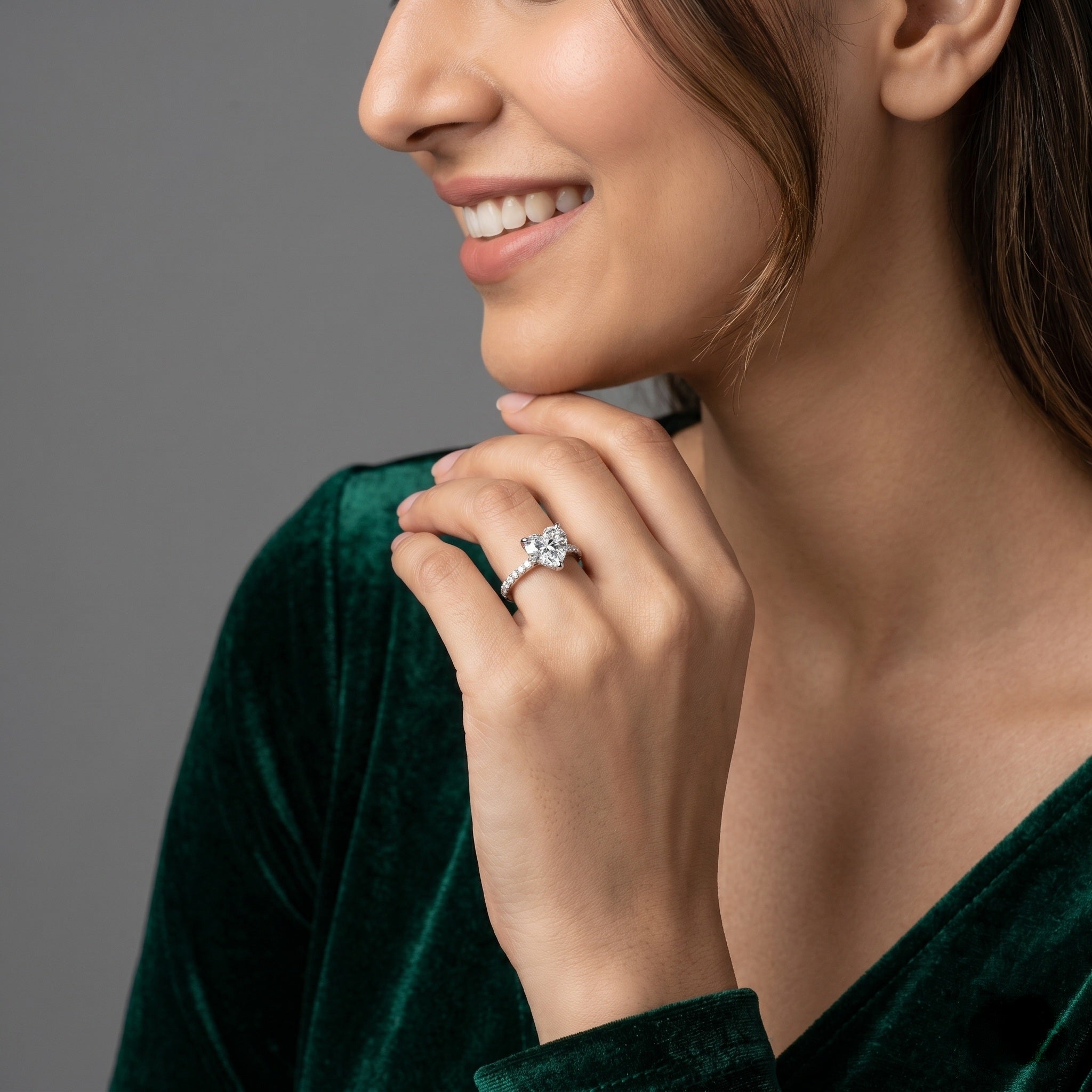 Cascade Heart – 2.4 ct Curved Band Lab-Grown Diamond Ring