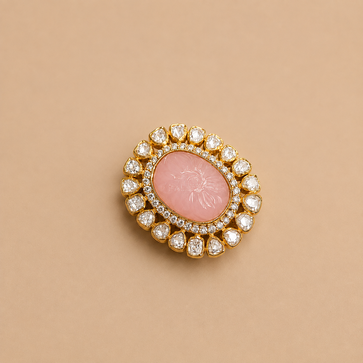 Labgrown polki and rose quartz ring