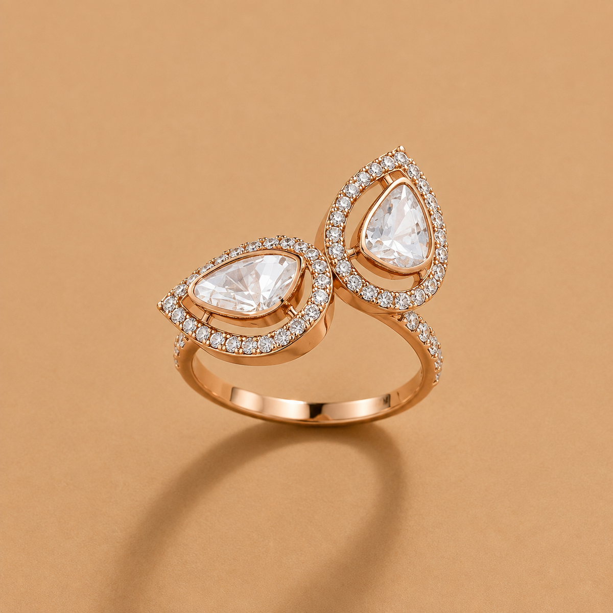 Twin leaves polki ring