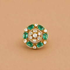 Emerald and polki round cocktail ring
