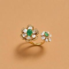 Twin flower disjointed polki ring