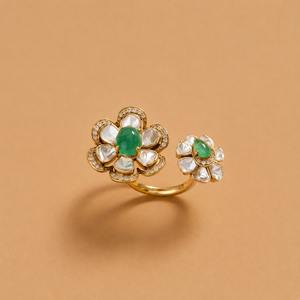 Twin flower disjointed polki ring