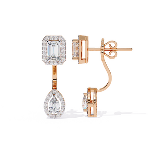 IGI-certified lab-grown emerald and pear-cut diamond solitaire earrings