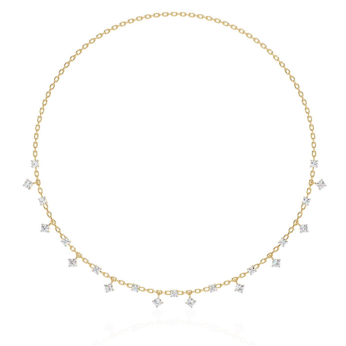 Princess Drizzle Necklace, a princess-cut drizzle design, 9/14/18kt gold, at Inarra Atelier Saltlake