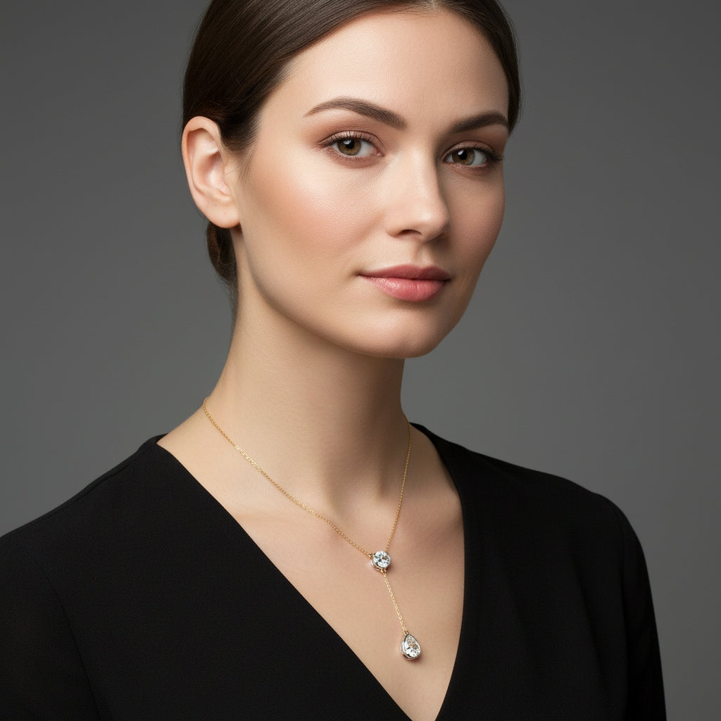 Round and Pear Solitaire Necklace