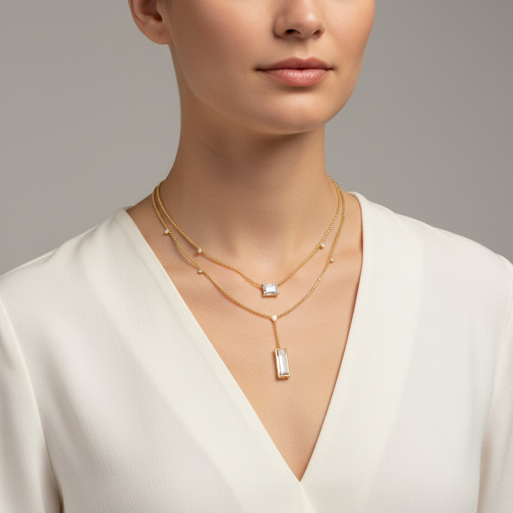 Emerald & Baguette Duo Necklace