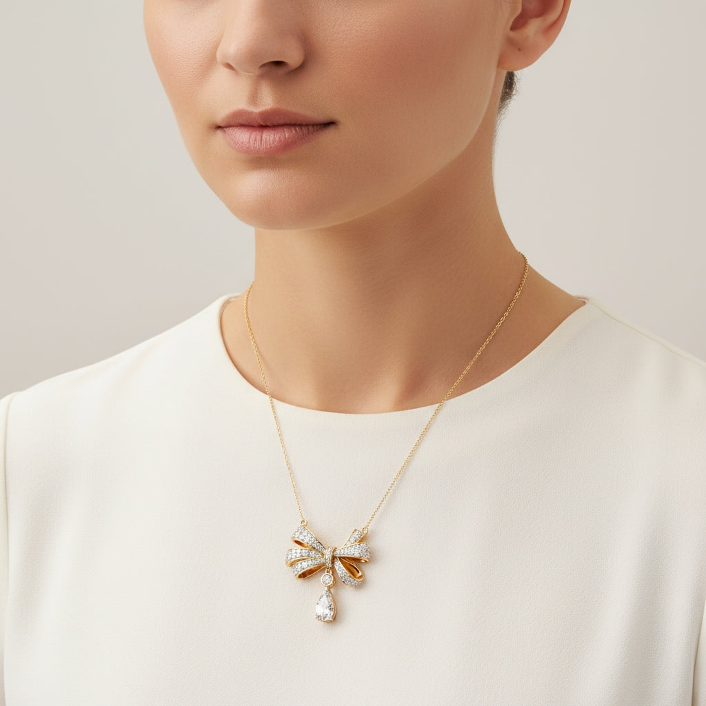 Dewdrop Bow Necklace